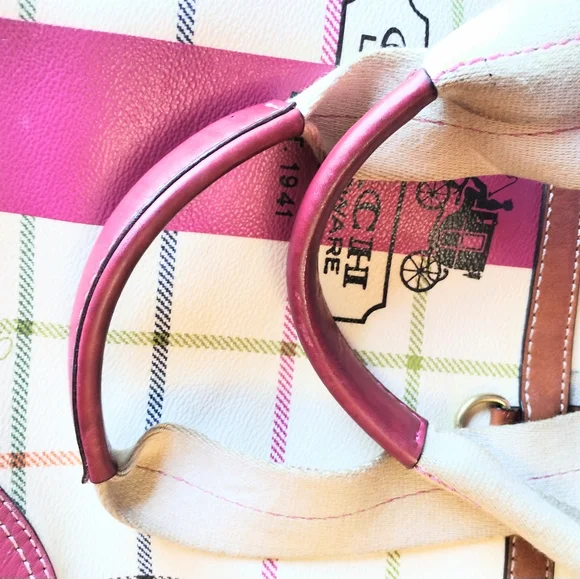 Coach Heritage Fuchsia Stripe Multi Plaid Tattersall Tote. - Picture 14 of 14